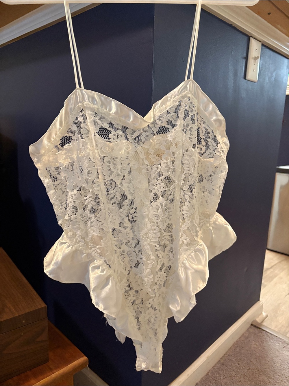 Victoria's Secret Ivory Lace Satin Teddy Bodysuit